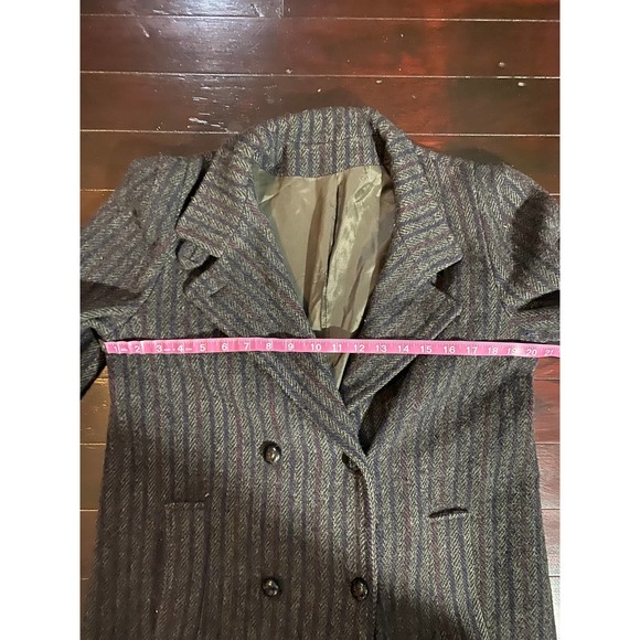 Vintage 1990's Wool Trench Coat Size Medium Stripe - Picture 4 of 6